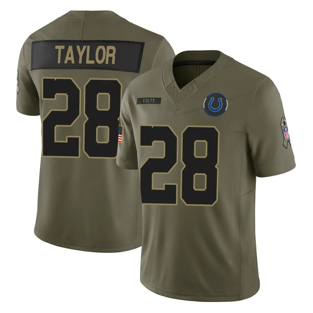 Friene IN.Colts #28 Jonathan Taylor Player Olive 2025 Salute To Service Limited Game Stitched Jerseys