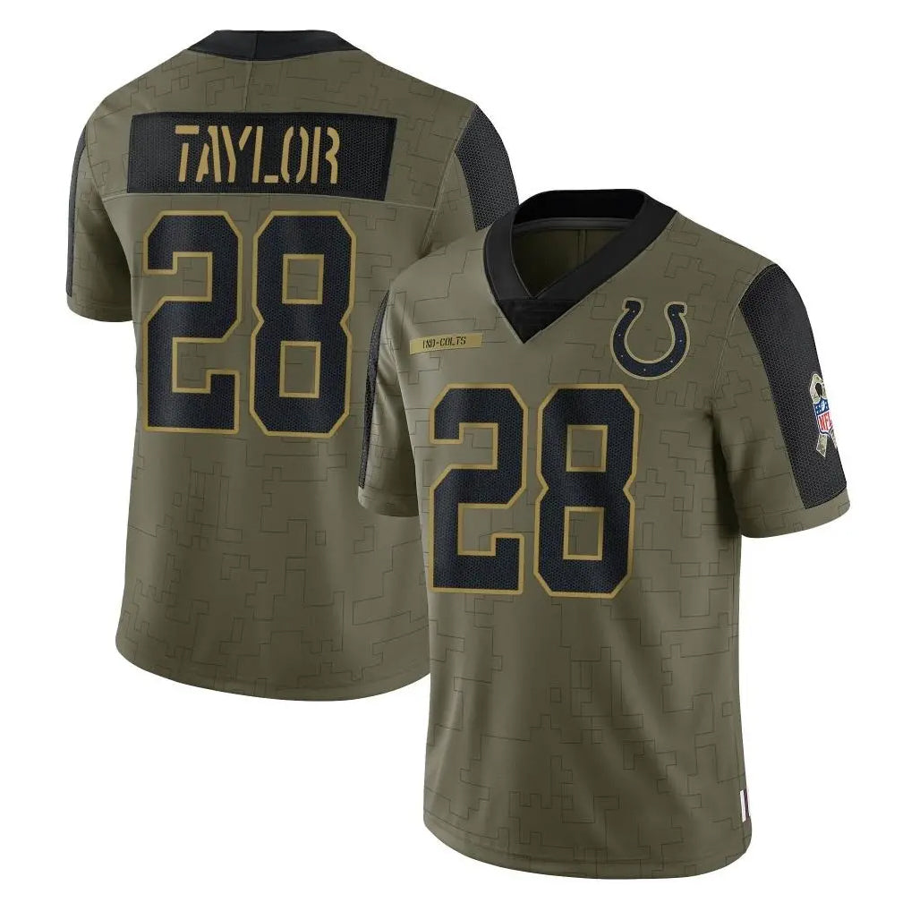 Friene IN.Colts #28 Jonathan Taylor Player Olive Salute To Service Limited Game Stitched Jerseys