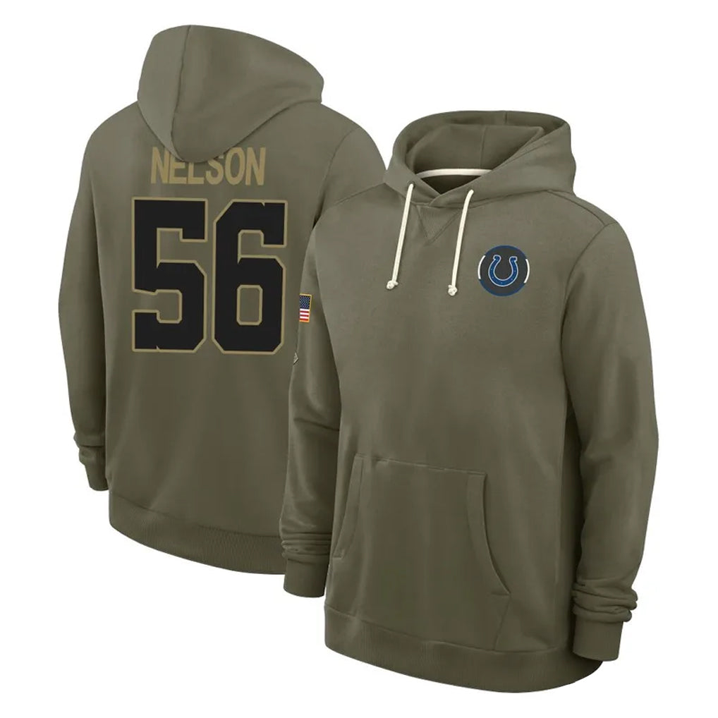 Friene IN.Colts #56 Quenton Nelson Player Olive Salute to Service Pullover Hoodies Limited Stitched Jerseys