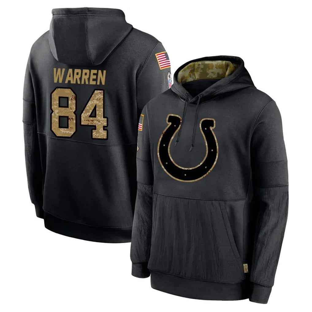 Friene IN.Colts #84 Tyler Warren Player Black Salute to Service Hoodies Limited Game Stitched Jerseys