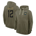 Friene J.Jaguars #12 Travis Hunter Player Olive Salute to Service Pullover Hoodies Limited Stitched Jerseys