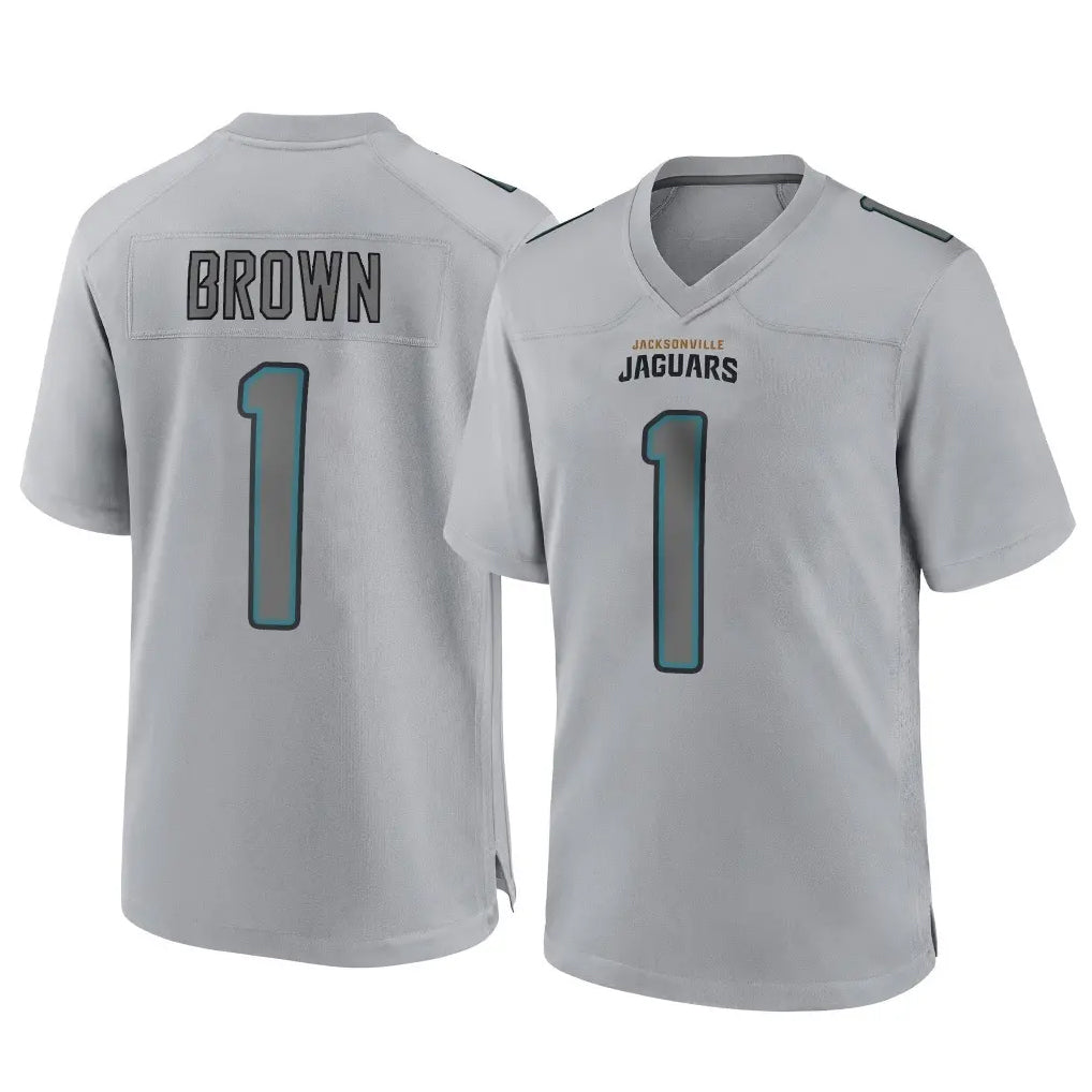 Friene J.Jaguars #1 Montaric Brown Player Gray Atmosphere Fashion Home Game Stitched Jerseys
