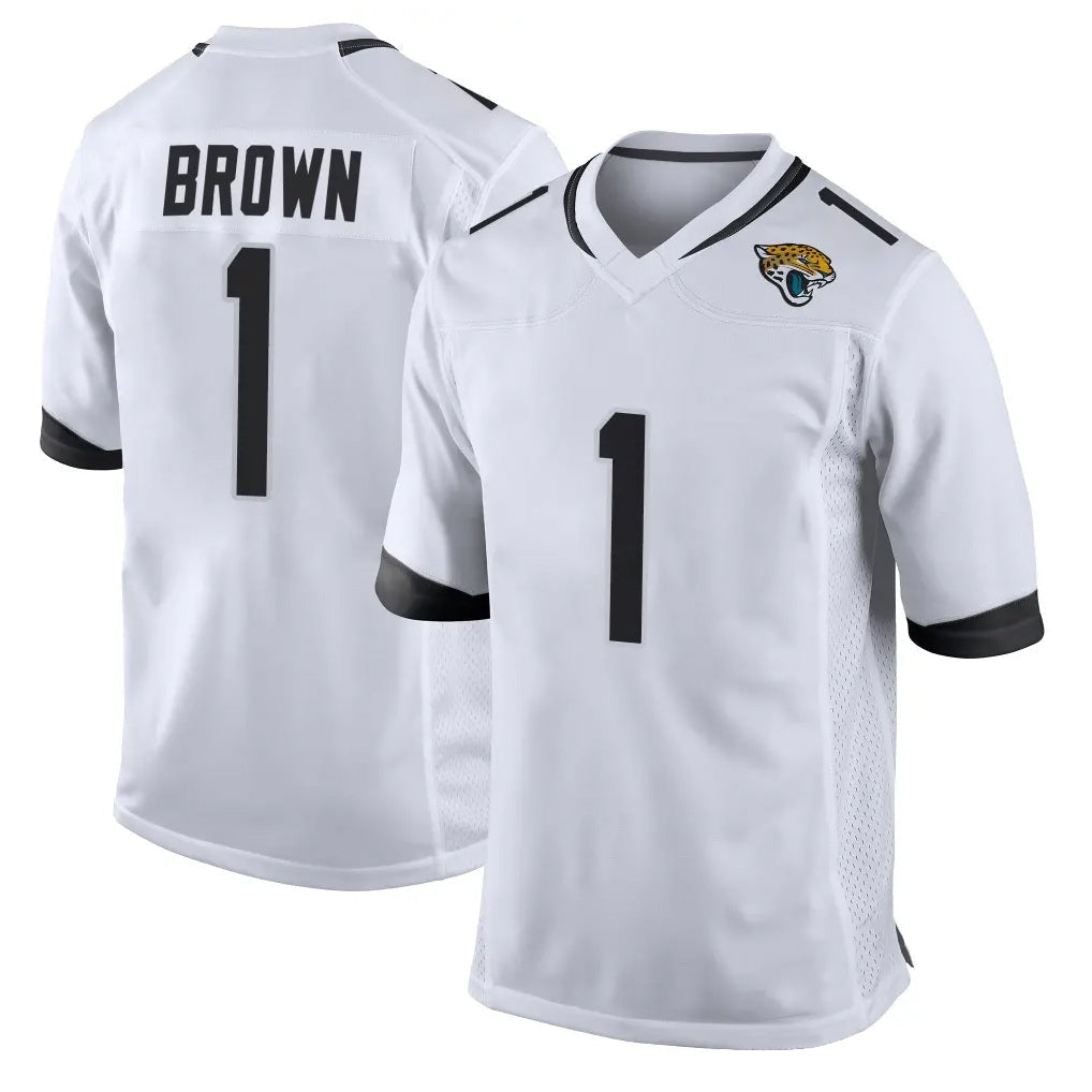 Friene J.Jaguars #1 Montaric Brown Player White Home Game Stitched Jerseys