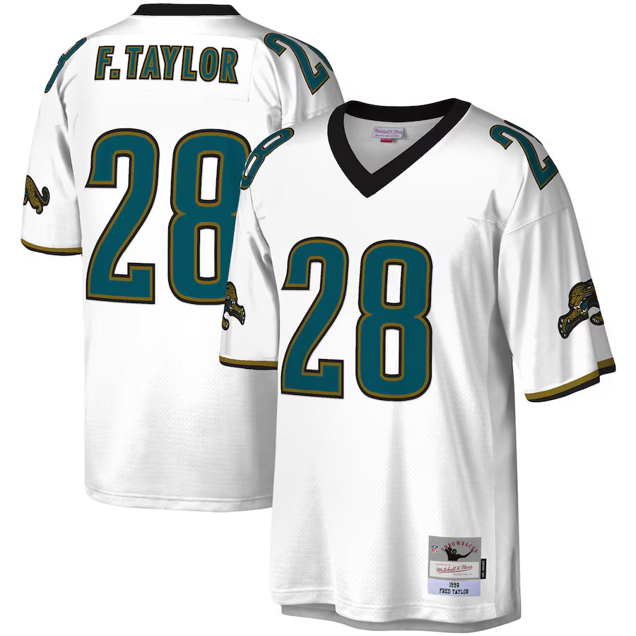 Friene J.Jaguars #28 Fred Taylor Player Mitchell & Ness White Legacy Replica Stitched Jerseys