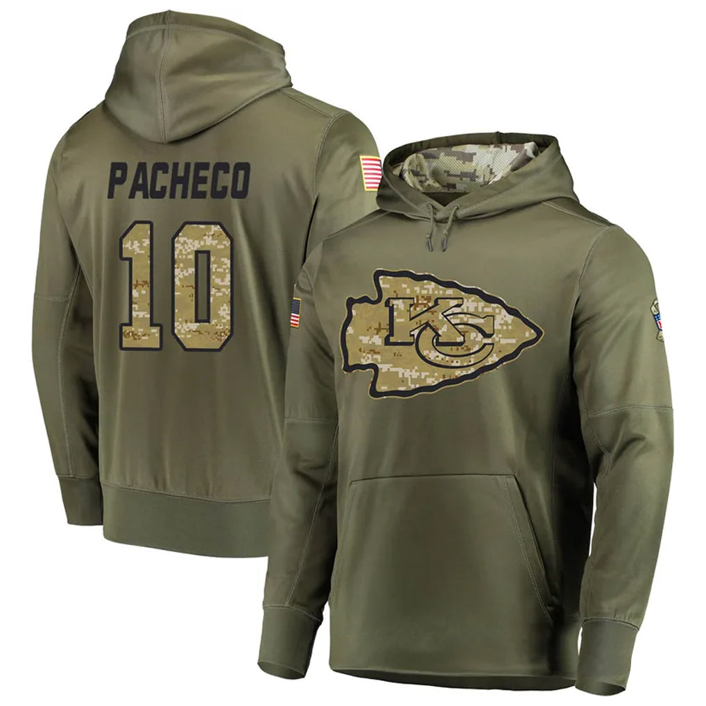 Friene KC.Chiefs #10 Isiah Pacheco Player Salute to Service Limited Olive Hoodies Stitched Jerseys