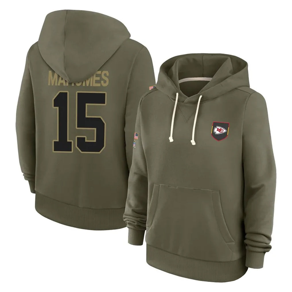 Friene KC.Chiefs #15 Patrick Mahomes Player Olive Salute to Service Hoodies Stitched Jerseys