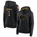 Friene KC.Chiefs #1 Xavier Worthy Player Black Salute to Service Hoodies Stitched Jerseys