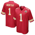 Friene KC.Chiefs #1 Xavier Worthy Player Red Home Game Stitched Jerseys