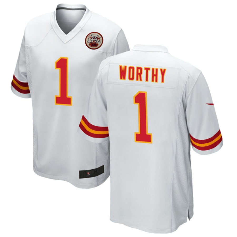 Friene KC.Chiefs #1 Xavier Worthy Player White Home Game Stitched Jerseys