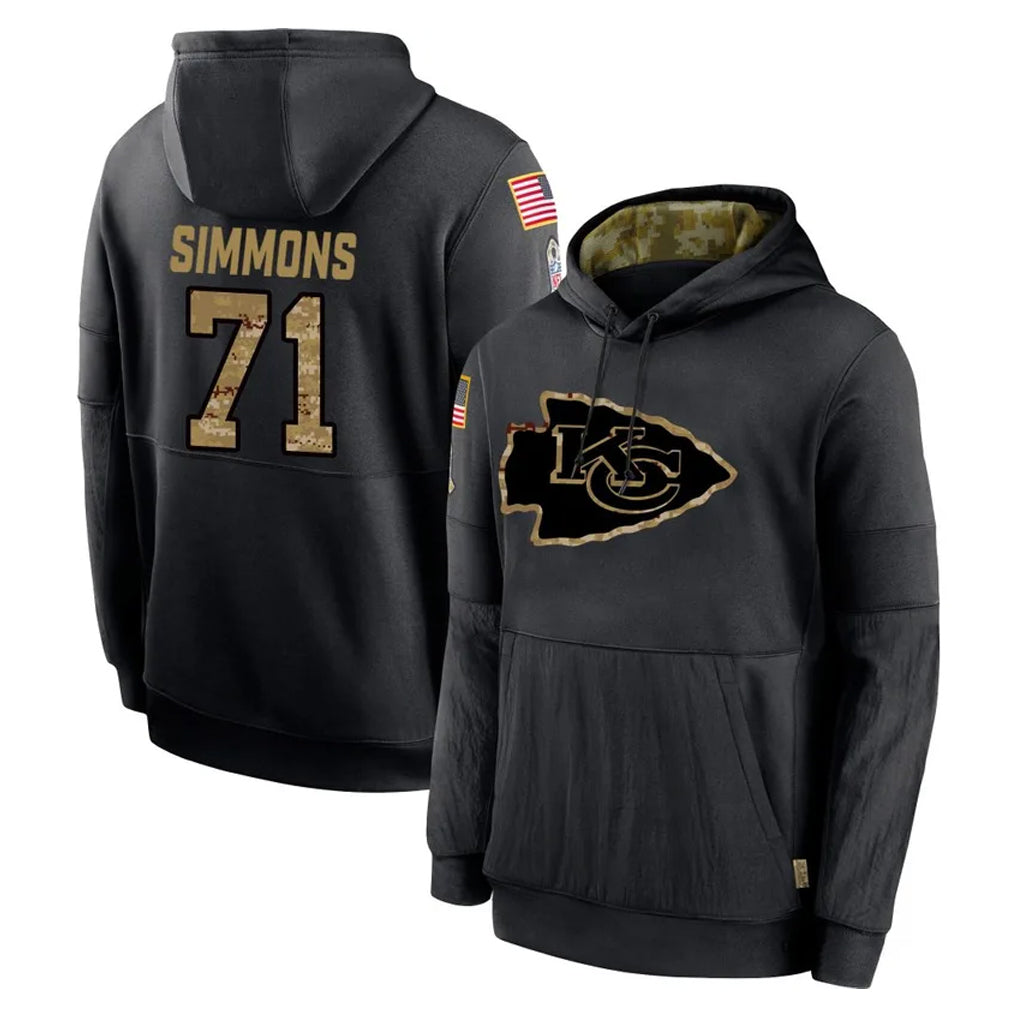 Friene KC.Chiefs #71 Josh Simmons Player Black Salute to Service Hoodies Limited Game Stitched Jerseys