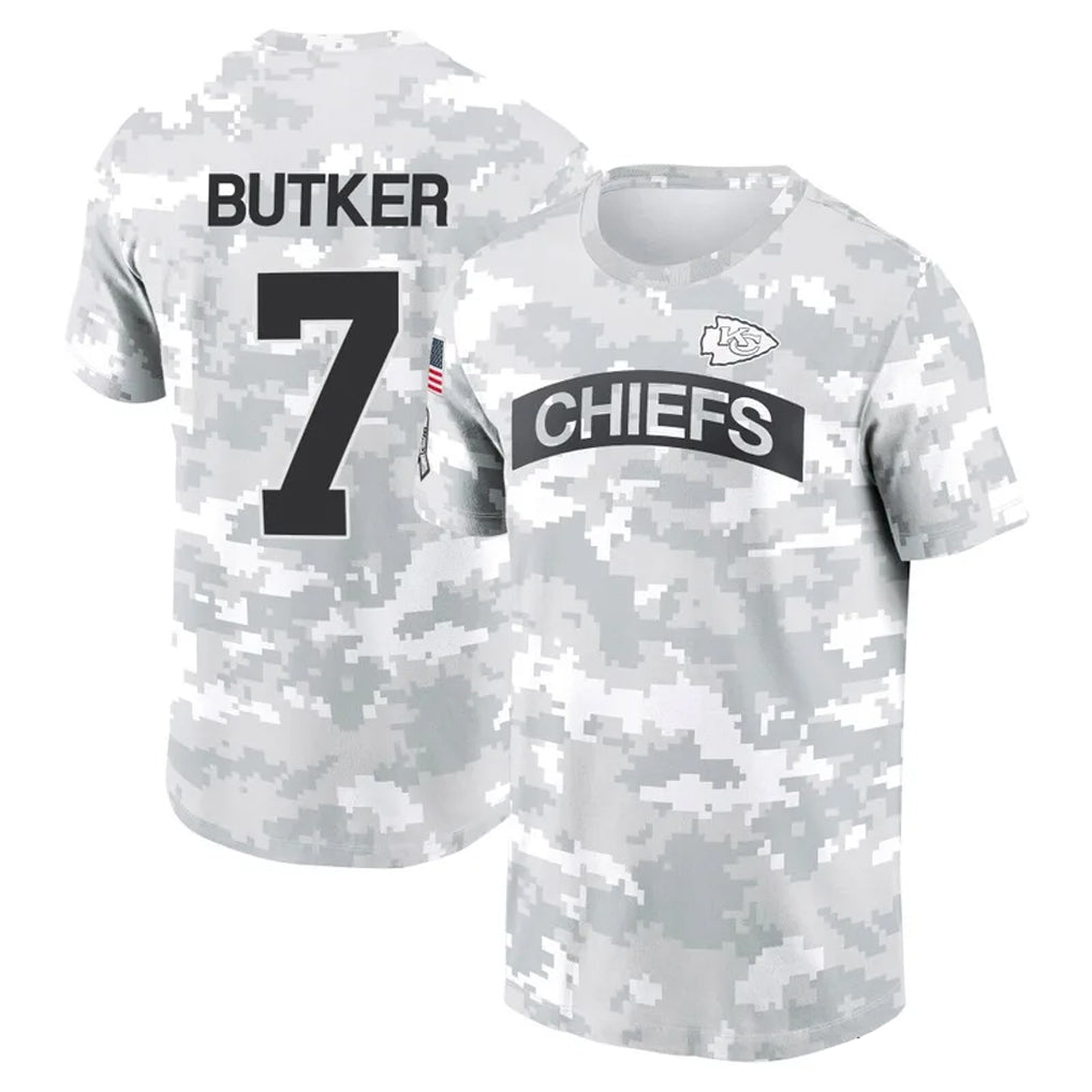 Friene KC.Chiefs #7 Harrison Butker Player Salute to Service Hoodies & T-Shirts Stitched Jerseys
