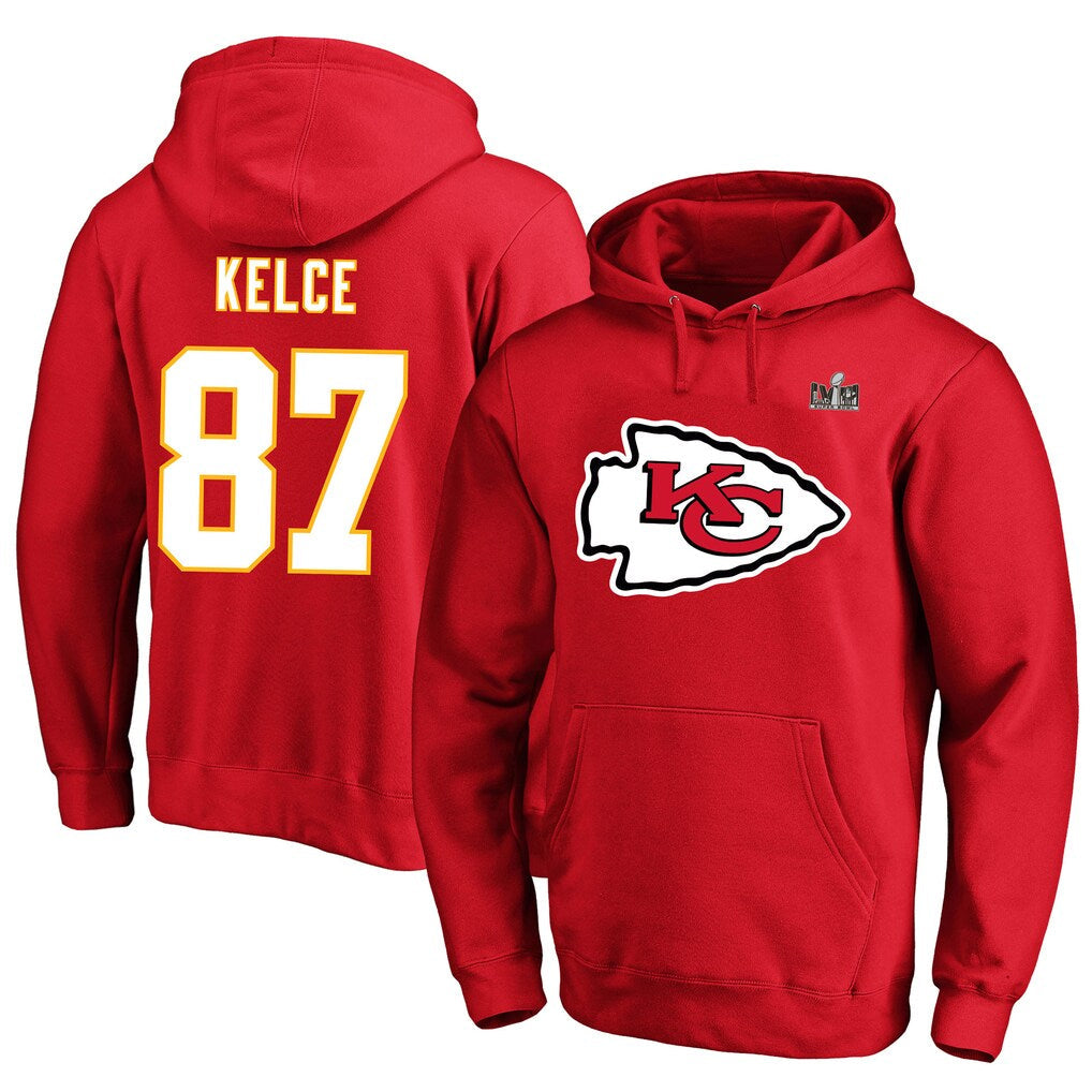 Friene KC.Chiefs #87 Travis Kelce Player Red Pullover Hoodies Stitched Jerseys