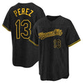 Friene KC.Royals #13 Salvador Perez Player Black Snake Skin City Game Stitched Jerseys