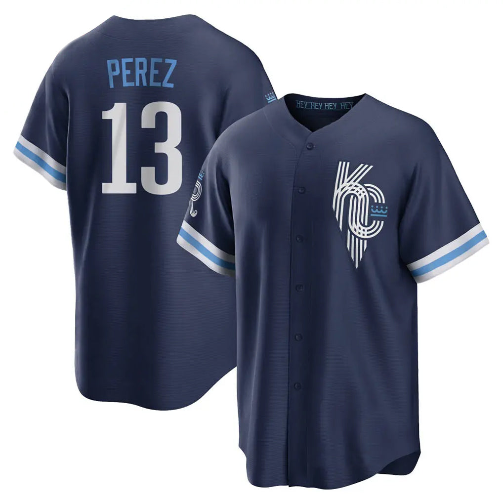 Friene KC.Royals #13 Salvador Perez Player Navy City Connect Home Game Stitched Jerseys