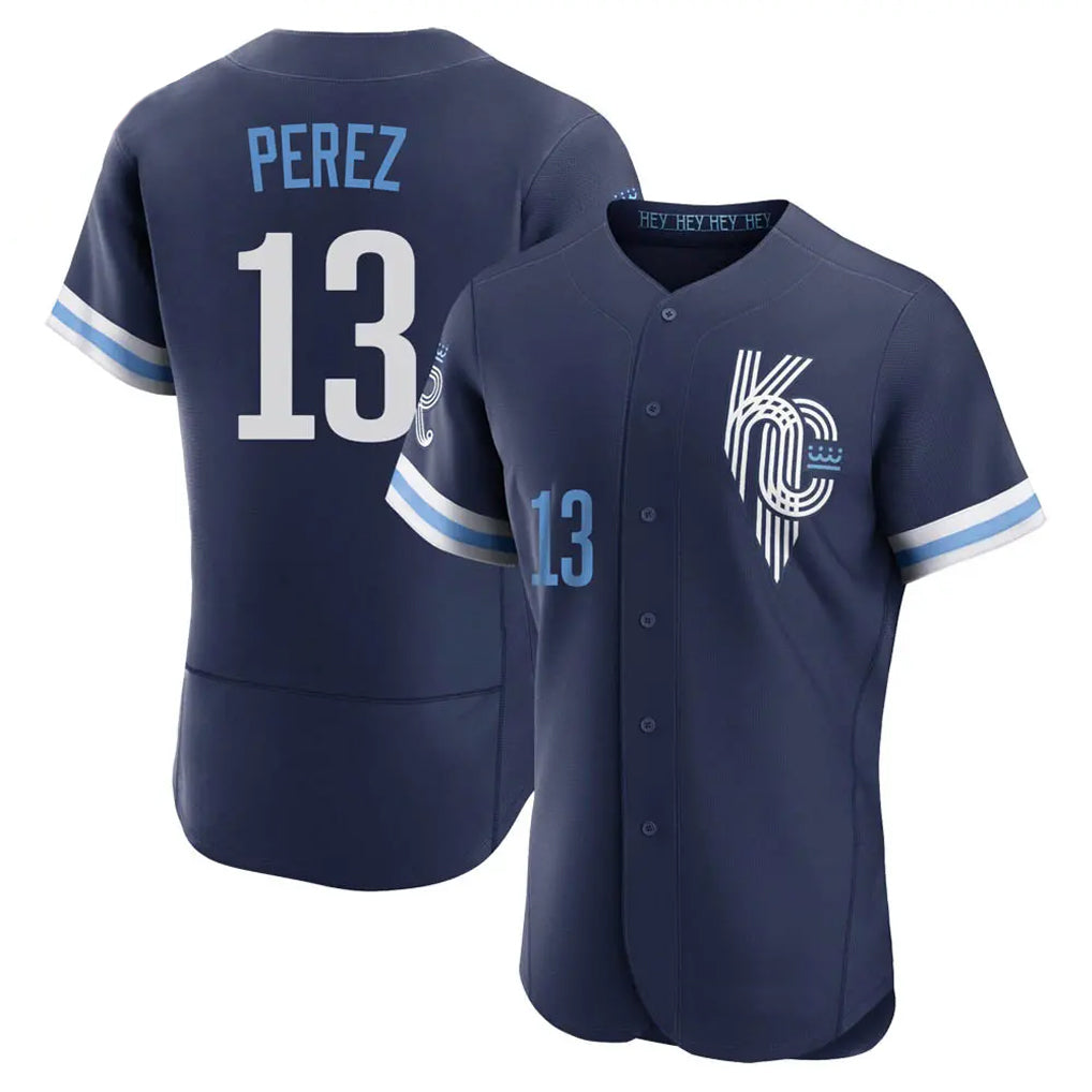 Friene KC.Royals #13 Salvador Perez Player Navy City Connect Limited Elite Home Stitched Jerseys