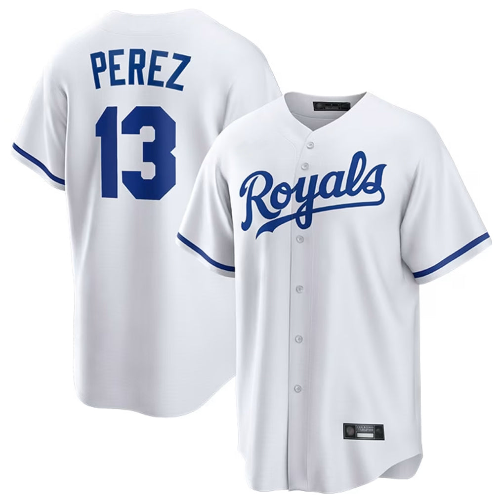 Friene KC.Royals #13 Salvador Perez Player White Home Game Stitched Jerseys
