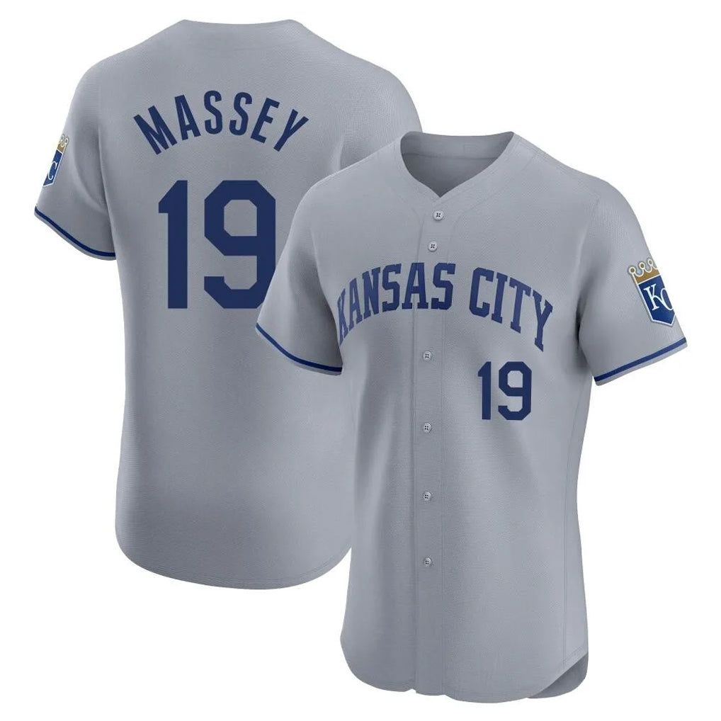 Friene KC.Royals #19 Michael Massey Player Gray Limited Elite Home Stitched Jerseys
