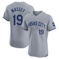 Friene KC.Royals #19 Michael Massey Player Gray Limited Elite Home Stitched Jerseys