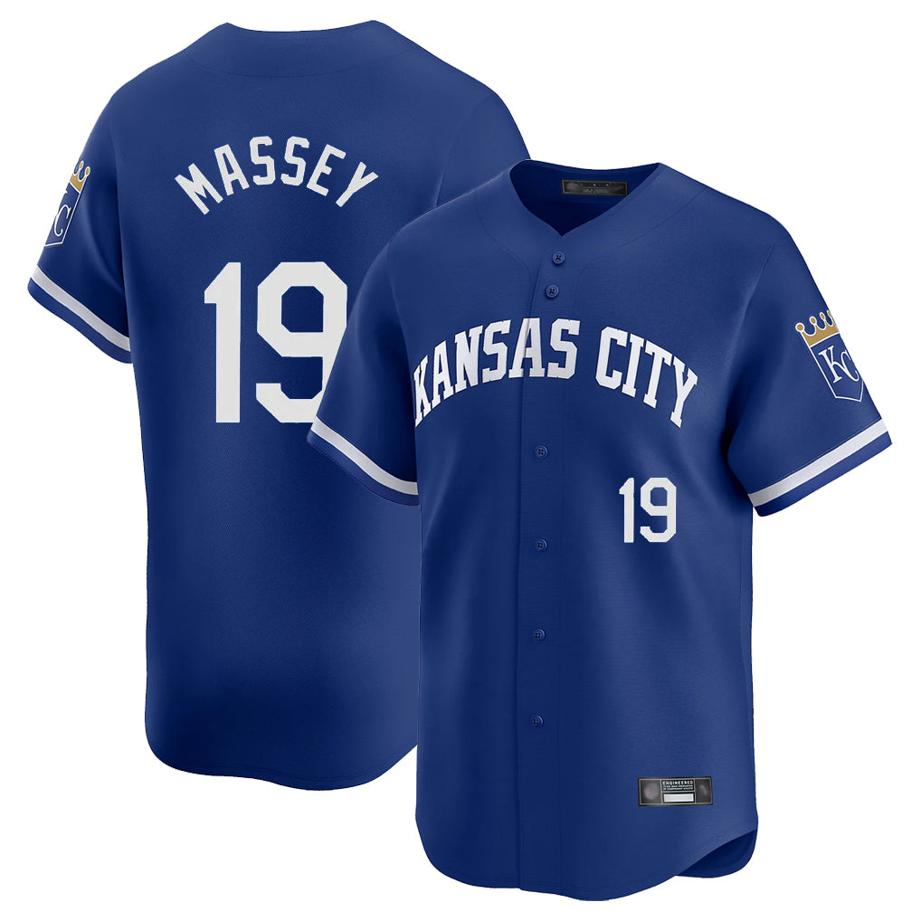 Friene KC.Royals #19 Michael Massey Player Royal Limited Home Stitched Jerseys