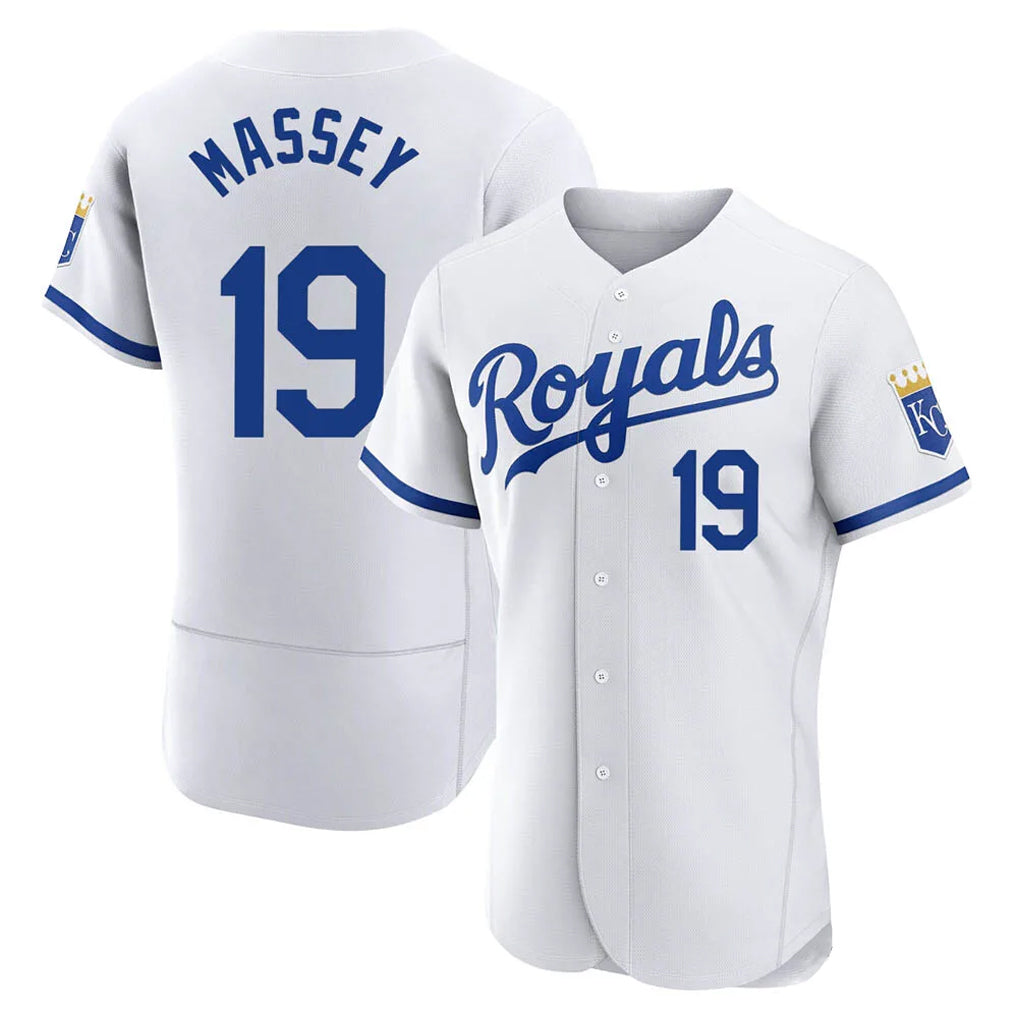 Friene KC.Royals #19 Michael Massey Player White Limited Elite Home Game Stitched Jerseys