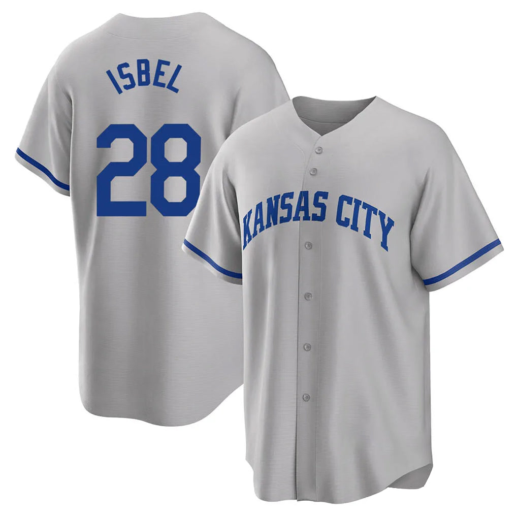 Friene KC.Royals #28 Kyle Isbel Player Gray Game Home Stitched Jerseys