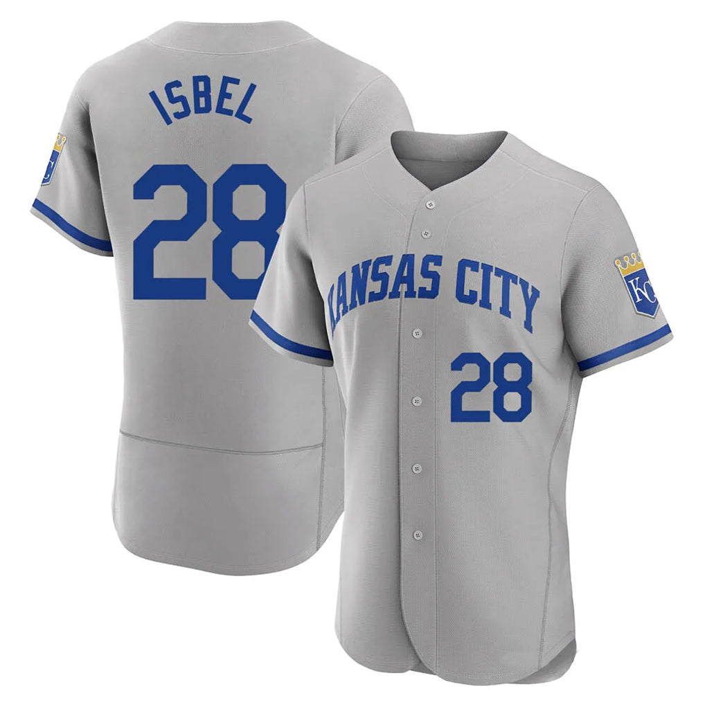Friene KC.Royals #28 Kyle Isbel Player Gray Limited Elite Home Game Stitched Jerseys