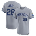 Friene KC.Royals #28 Kyle Isbel Player Gray Limited Elite Home Stitched Jerseys