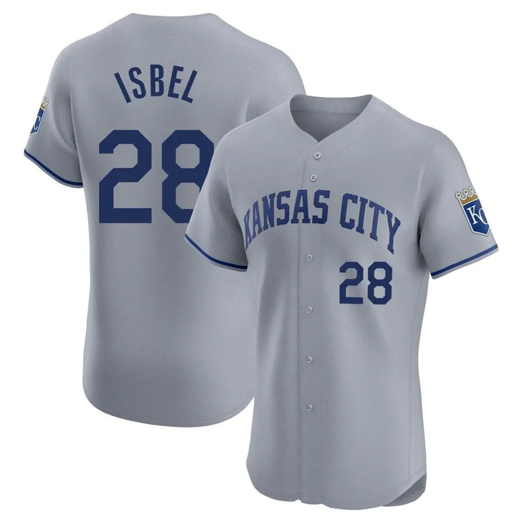 Friene KC.Royals #28 Kyle Isbel Player Gray Limited Elite Home Stitched Jerseys
