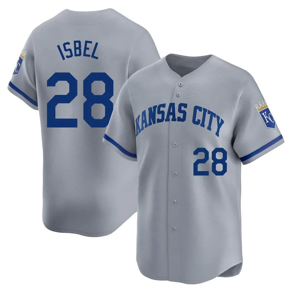 Friene KC.Royals #28 Kyle Isbel Player Gray Limited Home Stitched Jerseys