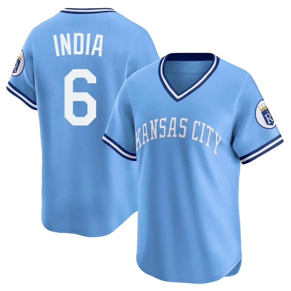 Friene KC.Royals #6 Jonathan India Player Light Blue Limited Throwback Cooperstown Collection T-shirt Stitched Jerseys