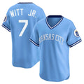 Friene KC.Royals #7 Bobby Witt Jr. Player Light Blue Limited Throwback Cooperstown Collection T-shirt Stitched Jerseys