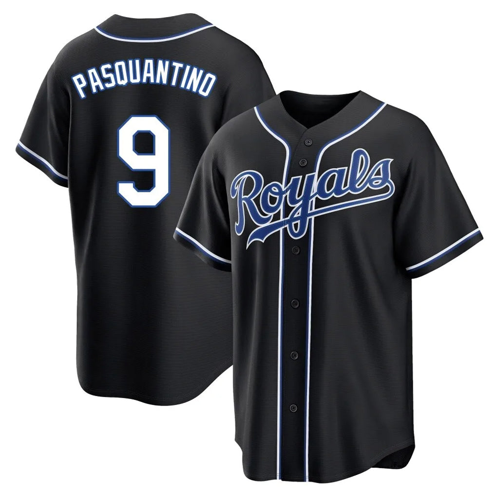 Friene KC.Royals #9 Vinnie Pasquantino Player Black Carbon Fashion Home Game Stitched Jerseys