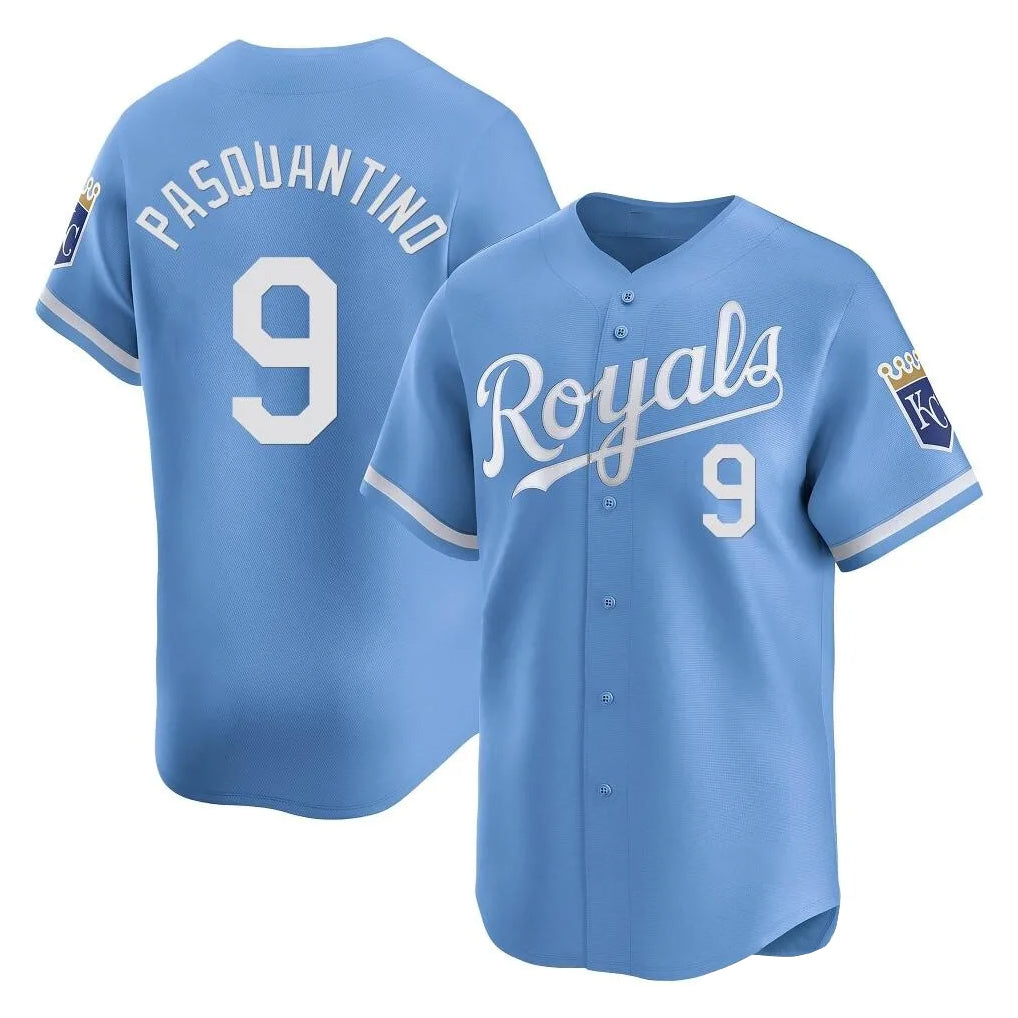 Friene KC.Royals #9 Vinnie Pasquantino Player Light Blue Alt Limited Home Stitched Jerseys