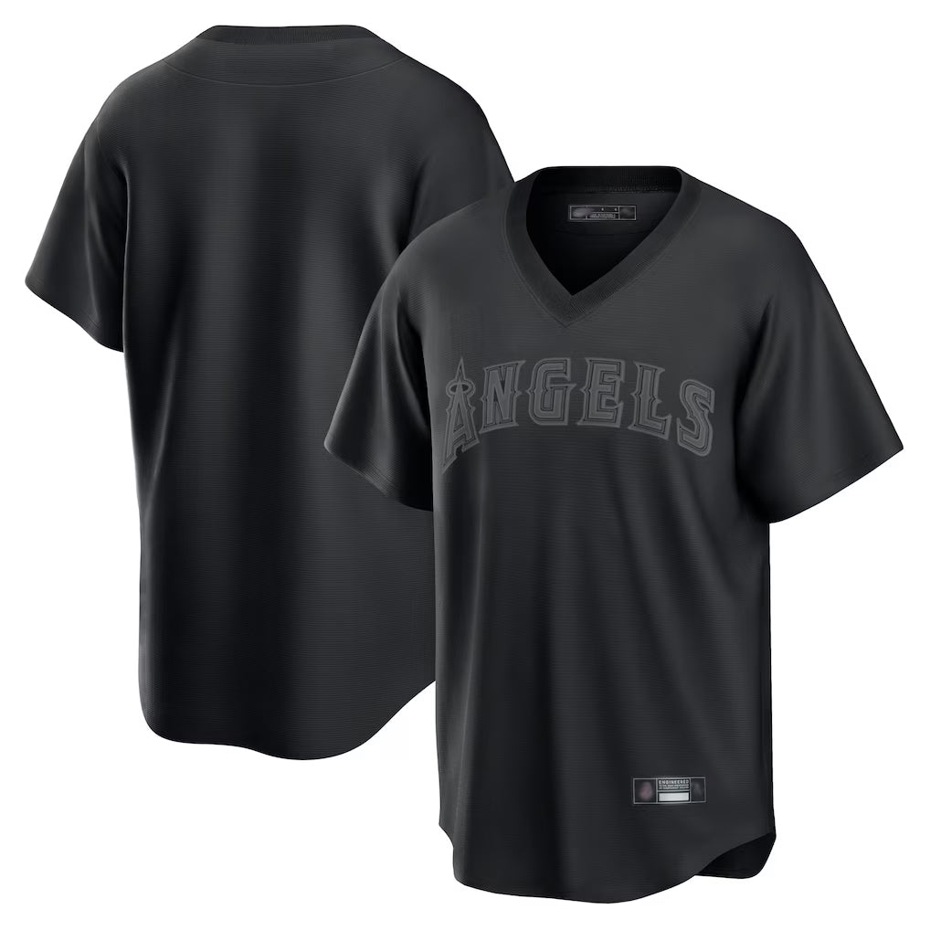 Friene LA.Angels Black Pitch Fashion Blank Player T-shirt Stitched Jerseys