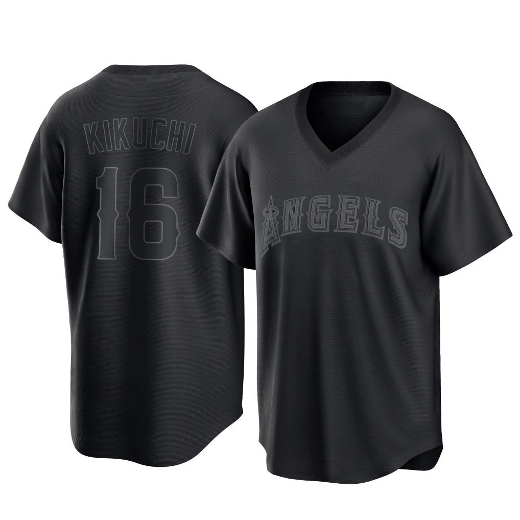 Friene LA.Angels #16 Yusei Kikuchi Player Black Pitch Fashion T-shirt Stitched Jerseys