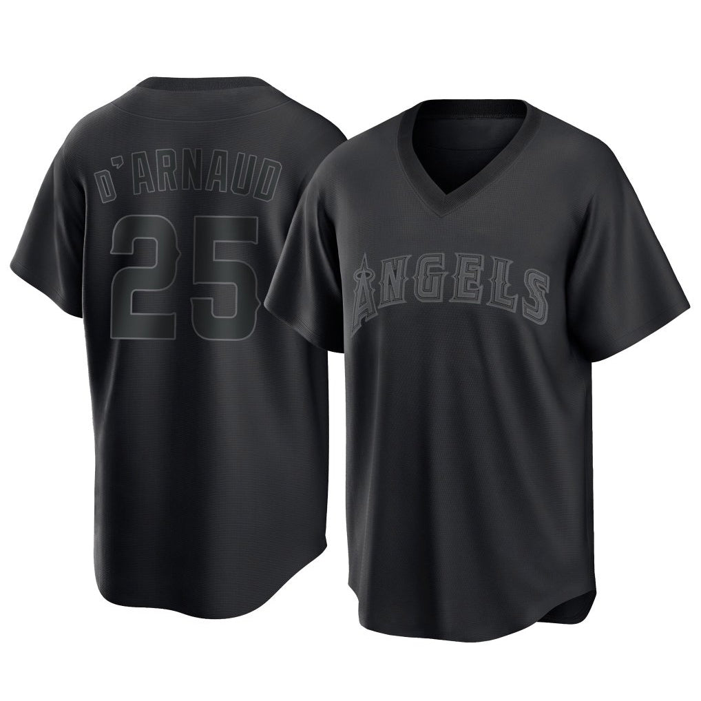 Friene LA.Angels #25 Travis d'Arnaud Player Black Pitch Fashion T-shirt Stitched Jerseys