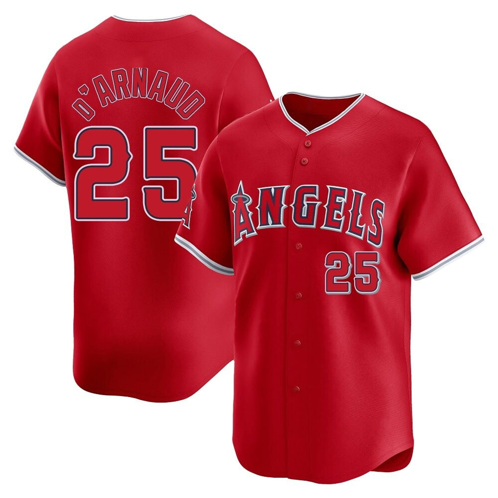 Friene LA.Angels #25 Travis d'Arnaud Player Red Home Limited Stitched Jerseys