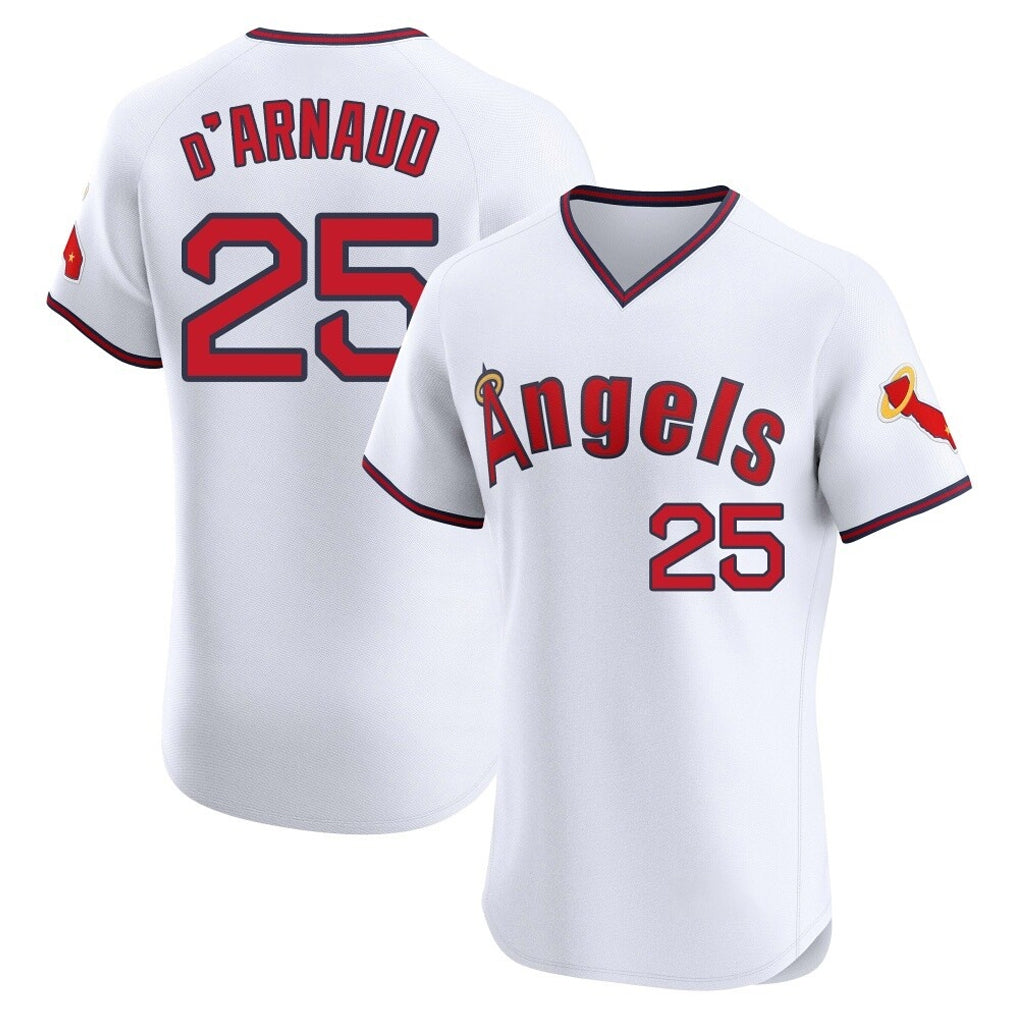 Friene LA.Angels #25 Travis d'Arnaud Player White T-shirt Home Limited Elite Stitched Jerseys