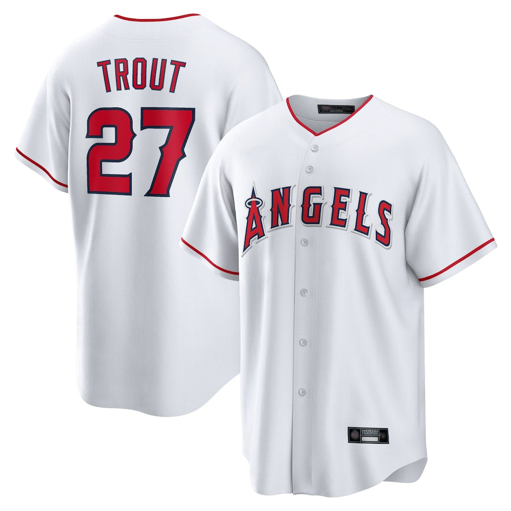 Friene LA.Angels #27 Mike Trout Player White Home Game Stitched Jerseys
