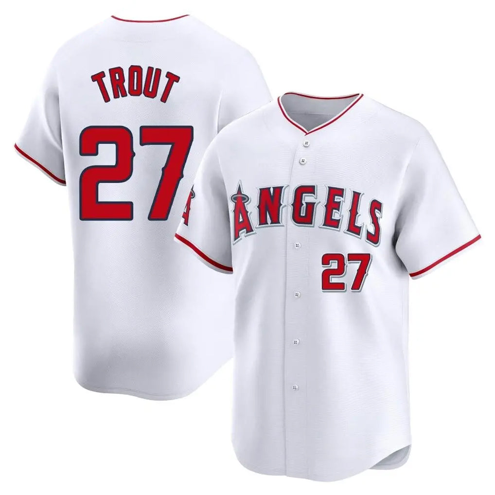 Friene LA.Angels #27 Mike Trout Player White Limited Home Stitched Jerseys