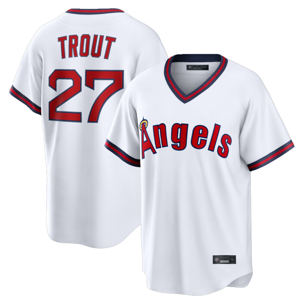Friene LA.Angels #27 Mike Trout Player White T-shirt Home Game Stitched Jerseys