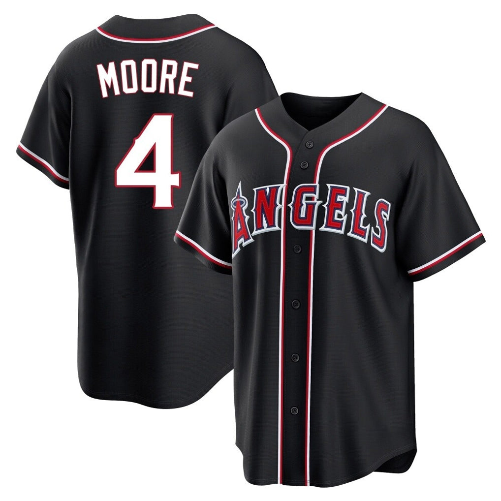 Friene LA.Angels #4 Christian Moore Player Black Fashion Out Home Game Stitched Jerseys