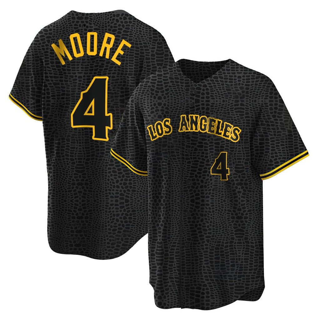 Friene LA.Angels #4 Christian Moore Player Black Snake Skin City Game Home Stitched Jerseys
