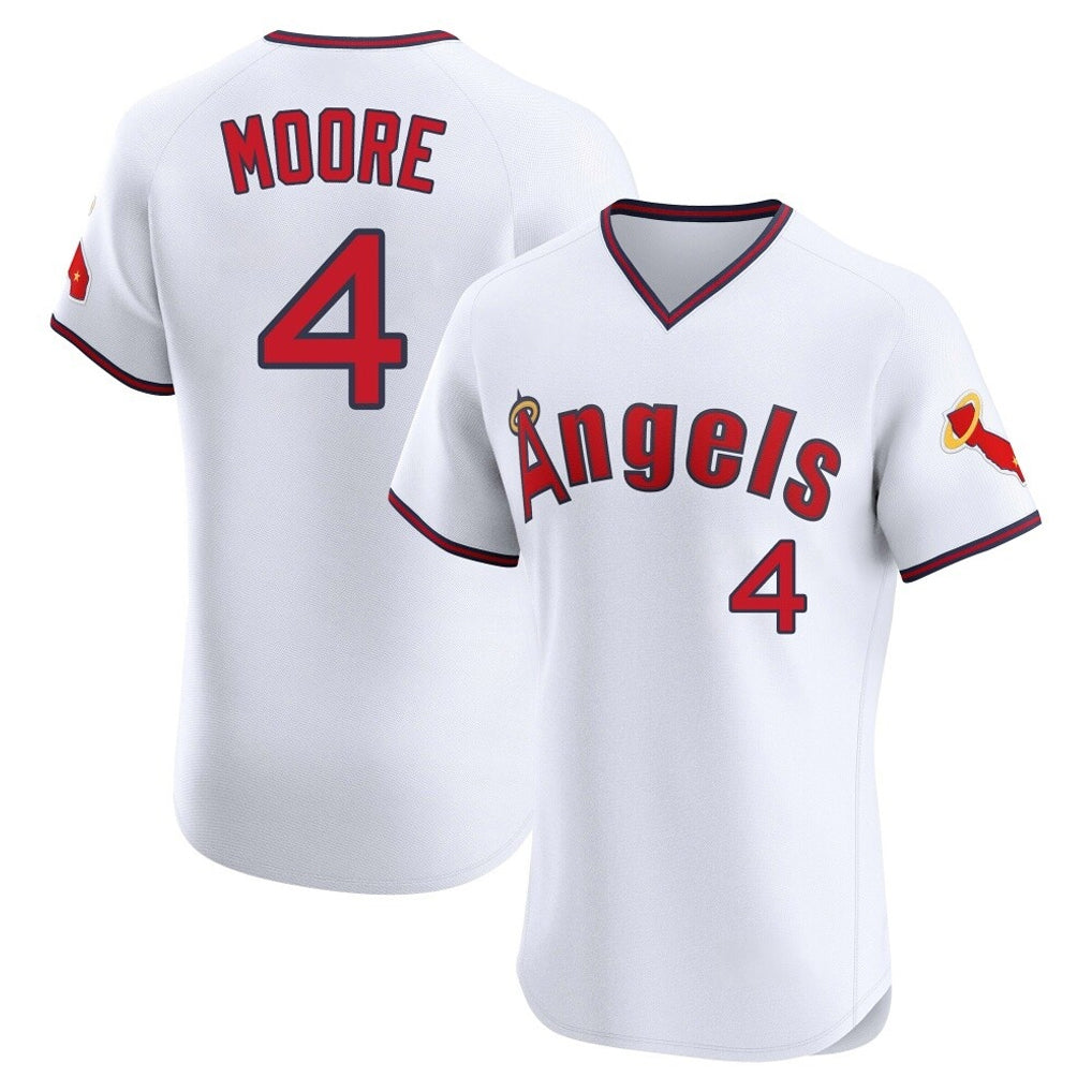 Friene LA.Angels #4 Christian Moore Player White T-shirt Home Limited Elite Stitched Jerseys