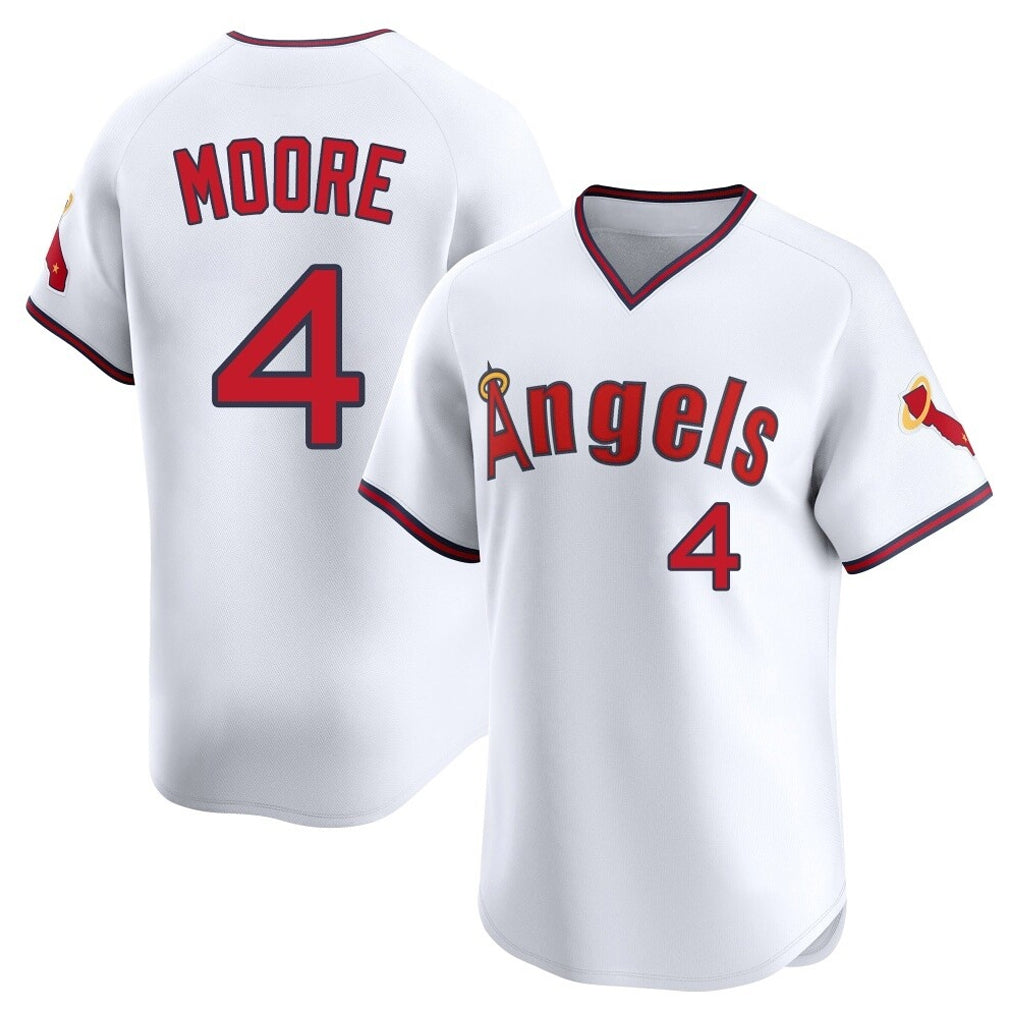 Friene LA.Angels #4 Christian Moore Player White T-shirt Home Limited Stitched Jerseys