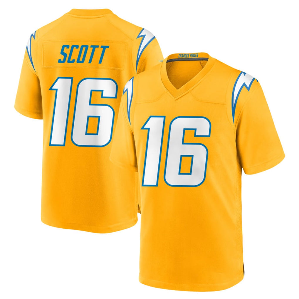 Friene LA.Chargers #16 J.K. Scott Player Gold Home Game Stitched Jerseys