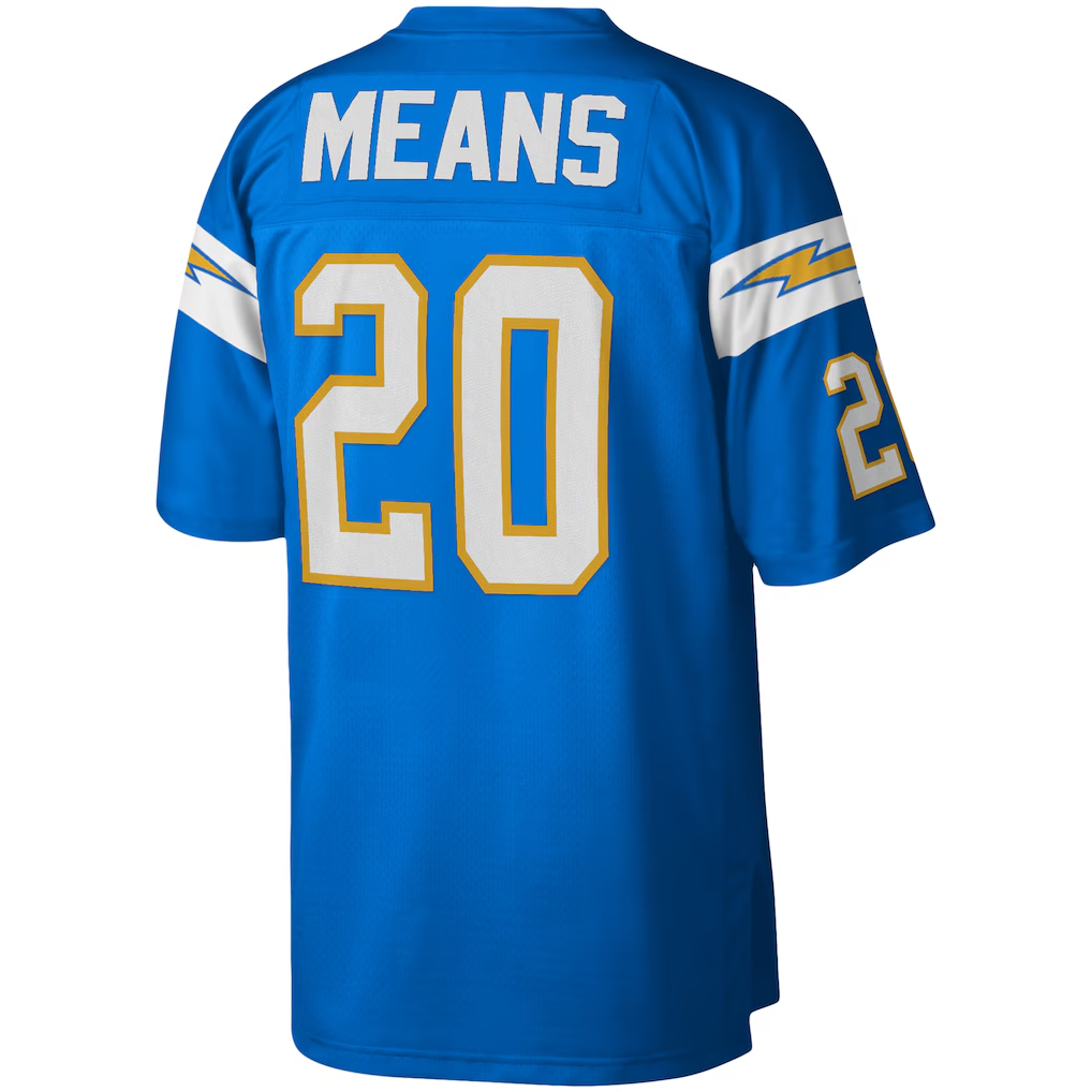 Friene  LA.Chargers #20 Natrone Means Mitchell & Ness Powder Blue Legacy Replica Puhic Stitched Jerseys