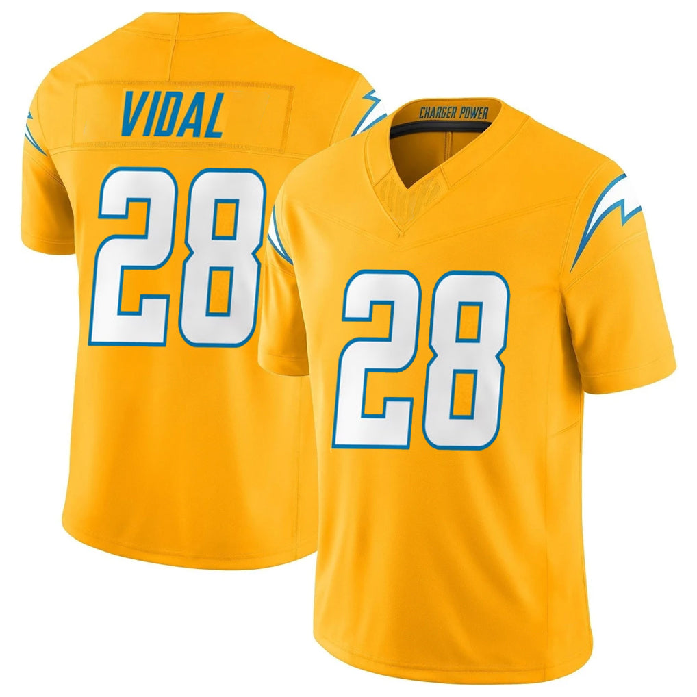 Friene LA.Chargers #28 Kimani Vidal Player Gold Limited Vapor F.U.S.E. Home Game Stitched Jerseys