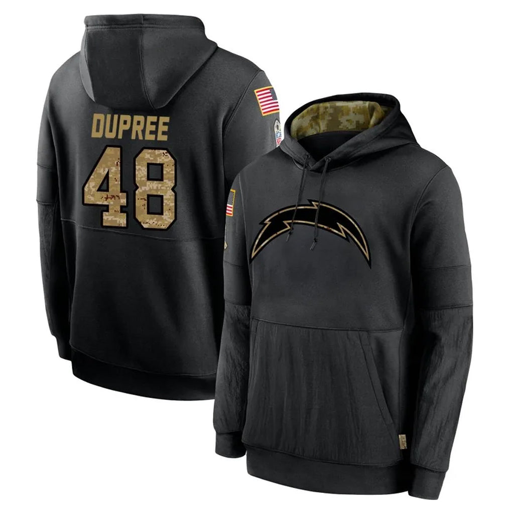 Friene LA.Chargers #48 Bud Dupree Player Black Salute to Service Hoodies Limited Game Stitched Jerseys