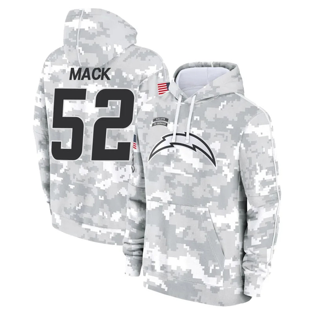 Friene LA.Chargers #52 Khalil Mack Player Arctic Camo Salute to Service Hoodies Game Stitched Jerseys